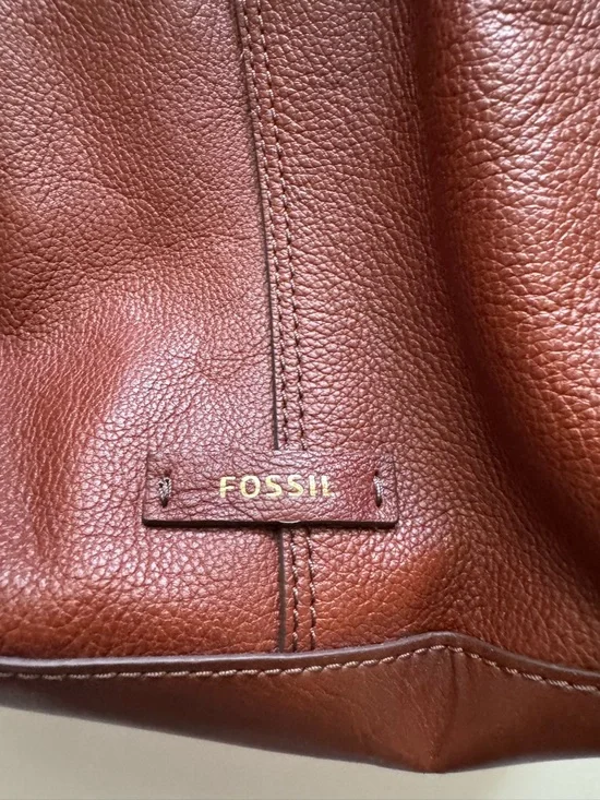 Fossil Women's  Rayna Drawstring Tassel Cognac Leather Crossbody Bucket Bag - Picture 2 of 7